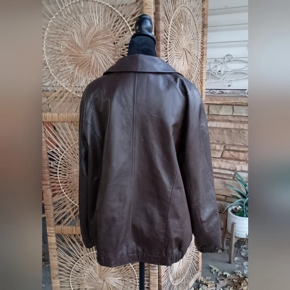 Vintage Preston & York Mens Brown Leather Flight Bomber Jacket Full-Zip_Large